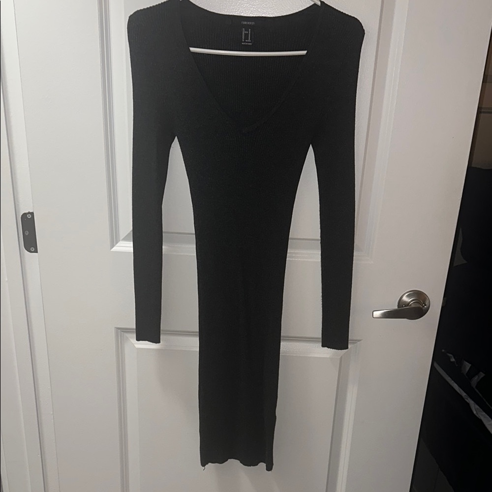 Grayish/ Black Long Sleeve Dress with Stretch